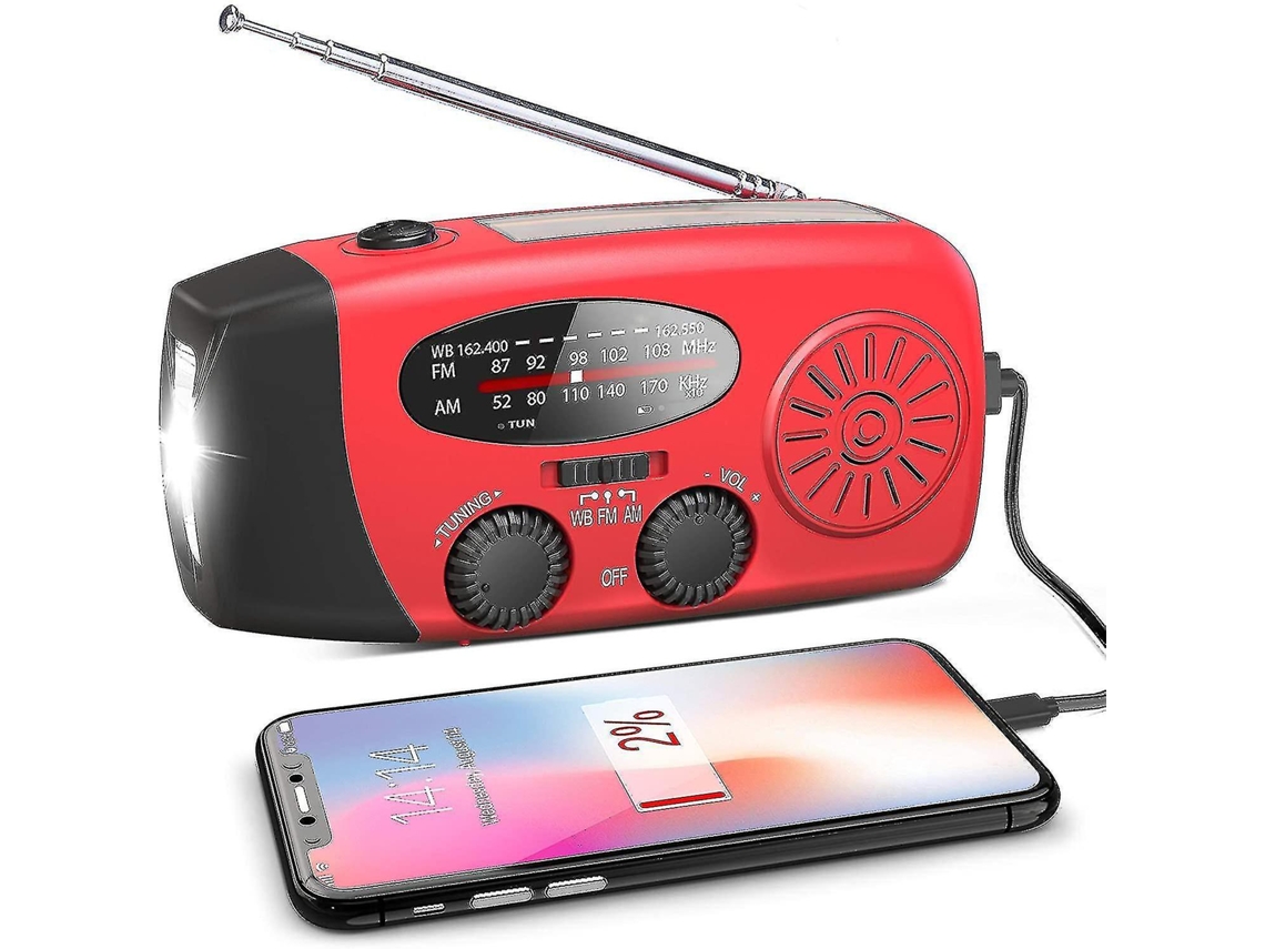 Emergencia de radio, manivela solar con linterna LED Cargador de batería externa de teléfono
