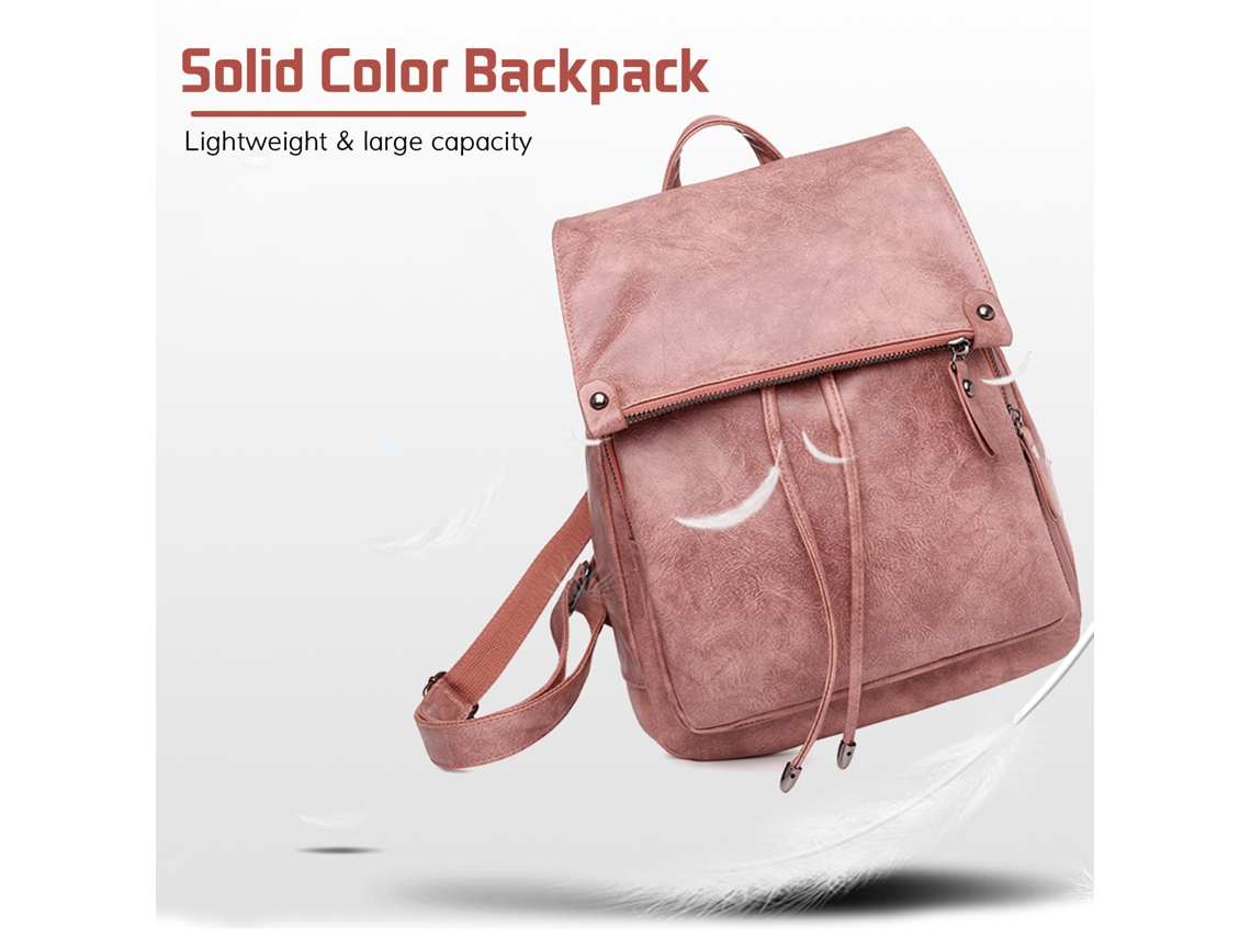 Mochila De Mujer De Piel Sintética De Color Liso, Gran Capacidad, Estilo Casual, Ideal Para Viajes O Trabajo.