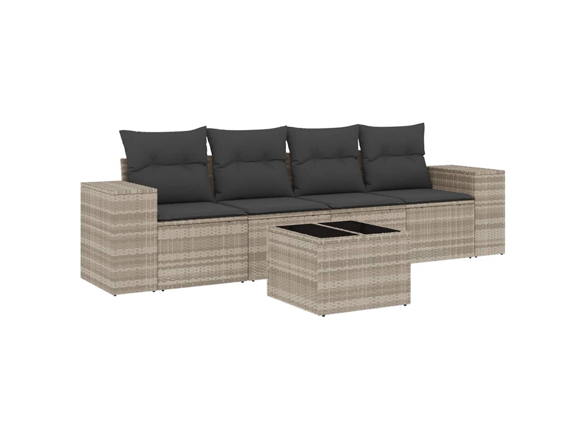 Maison Exclusive - Conjunto de sofá de jardín de 5 piezas con cojines, mimbre y patas gris claro