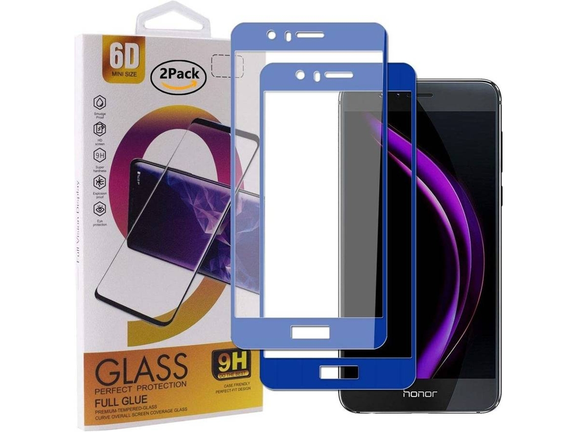 Protector Cristal Templado Honor 8 HONGWE. Cobertura Completa Azul