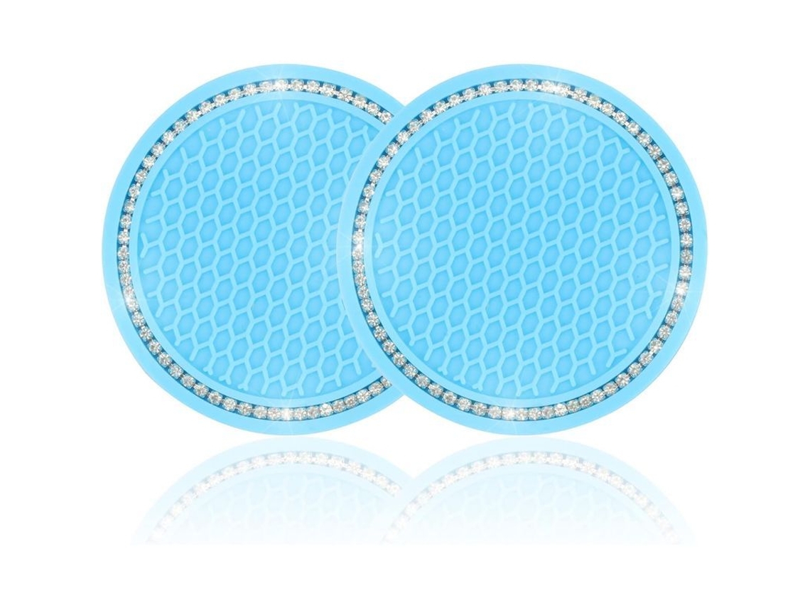 Soporte para macetas de coche, 2 piezas, impermeable, de silicona antideslizante, con cristales de imitación de diamantes azules.
