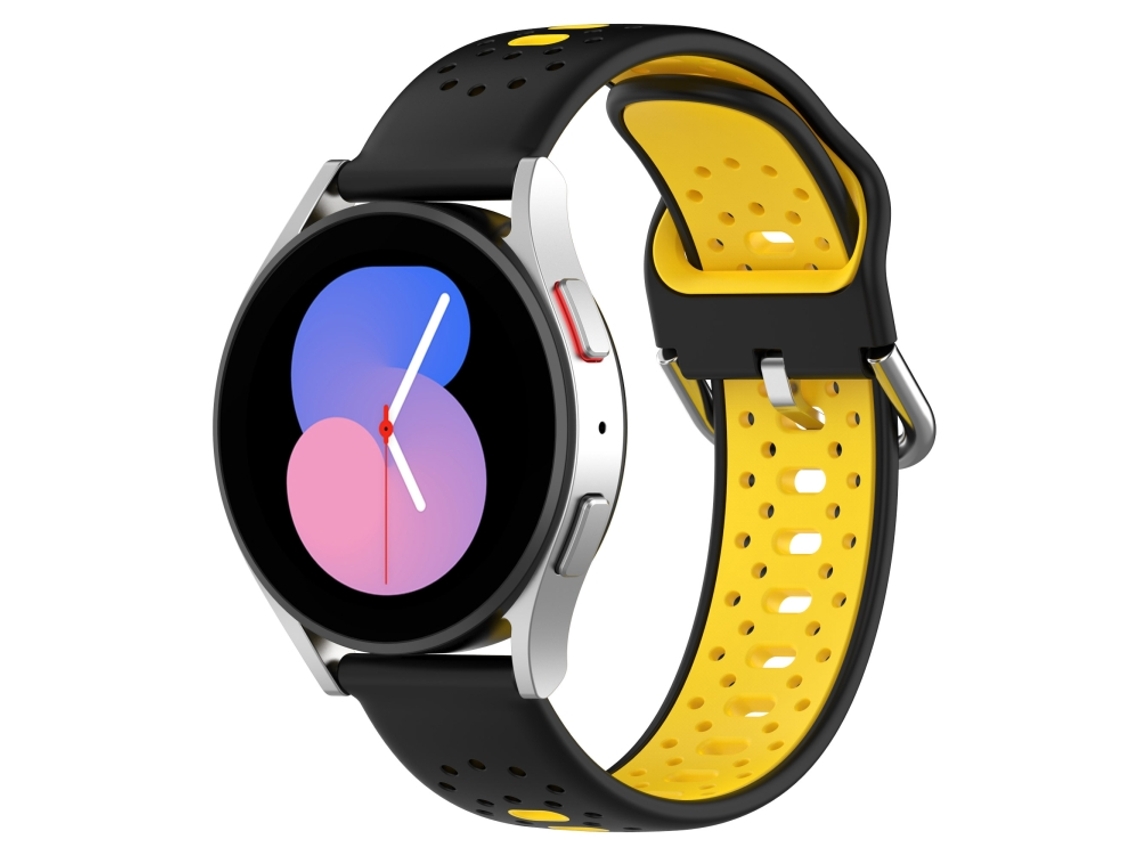 Bracelete Para Samsung Galaxy Watch 5 (40mm) - Silicone Respirável Duas Cores (20mm) - Preto + Amarelo