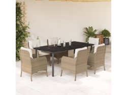 Juego de comedor de jardín de 7 piezas con cojines de mimbre beige de DKD Home Decor