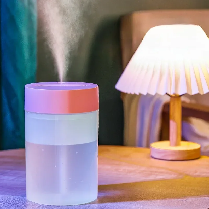 Humidificador de aire de doble pulverización, 1600 ml, alimentación por USB, diseño silencioso con luz nocturna. Mdug (rosa)