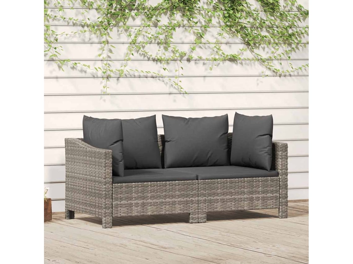 Conjunto de muebles de jardín con cojines, mimbre gris PE, Dkd Home Decor