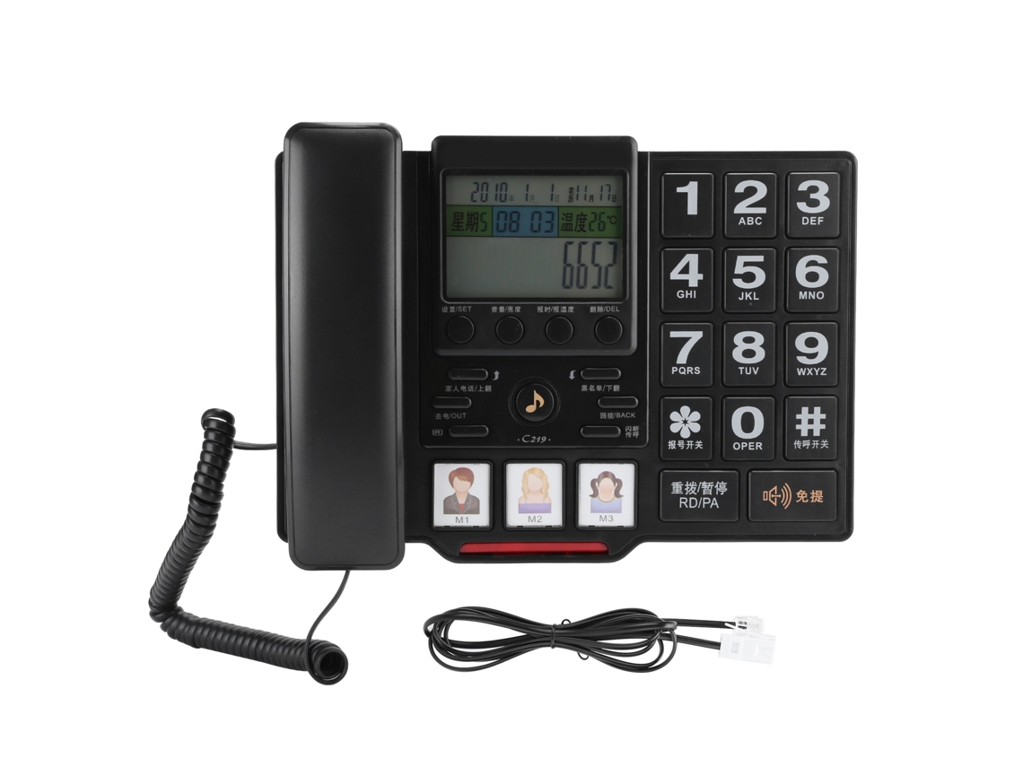 Teléfono Fijo De Alta Calidad Para El Hogar Con Retroiluminación Y Funciones De Almacenamiento - Negro