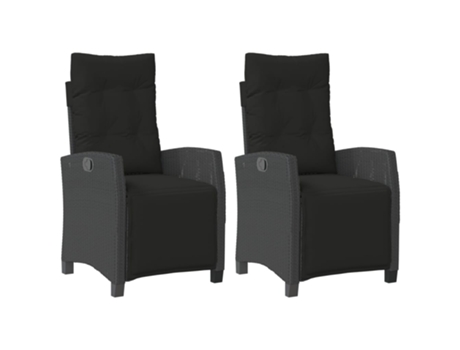 Conjunto 2 Sillones reclinables jardín con reposapiés VIDAXL ratán PE negro