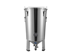 Máquina de fermentación, capacidad de 32 litros, construcción de acero inoxidable, gris claro.