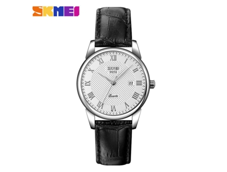 Relojes Hombres Mujeres Reloj de Cuarzo Analógico con Fecha Resistente al Agua-Concha Plateada Femenina - Cinturón Negro y Fideos Blancos LUUCOZK