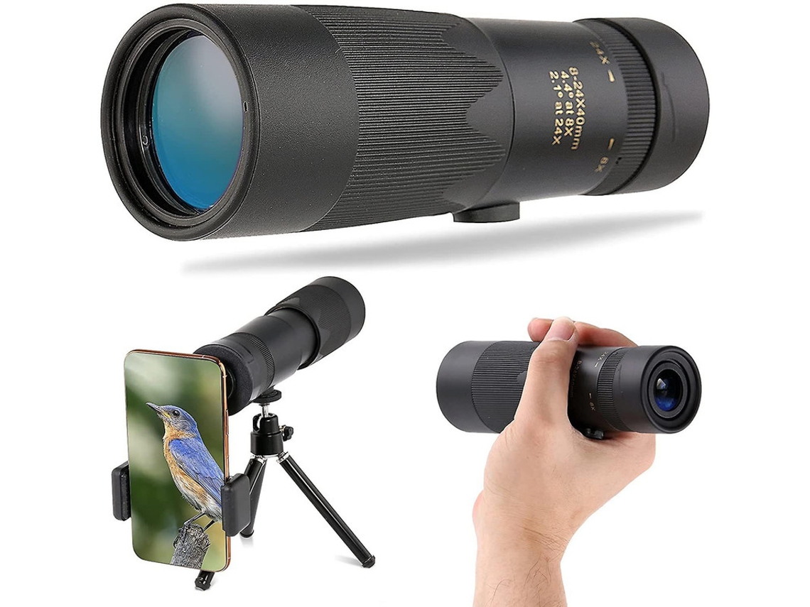 Telescopio monocular HD Bak4 de 8,24 x 40 mm, con prisma IP68, trípode para smartphone, observación de aves, visión nocturna baja, color negro Yizhood