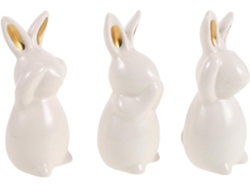 Set De 3 Figuritas De Conejito De Pascua Y Primavera En Cerámica Blanca.