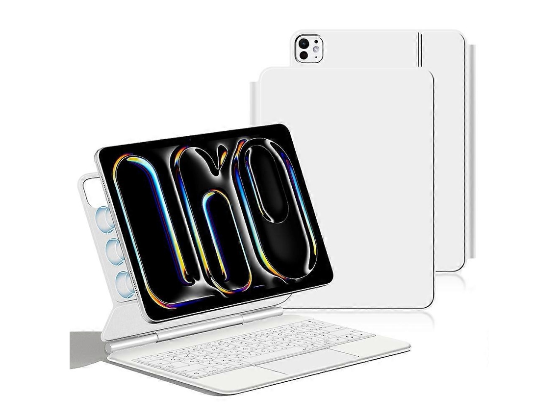 Teclado inteligente Pogo Pin de conexión directa para iPad Pro 13 (disposición árabe), capa de cuero para tableta, color blanco Hengrongshen (2024)