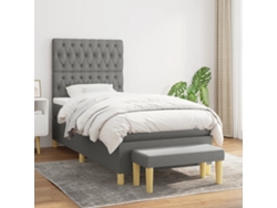 Cama Box Spring Con Colchón Tela Gris Oscuro 90x190 Cm