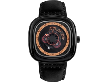 VEANXIN Reloj deportivo cuadrado Reloj impermeable de cuero importado-negro