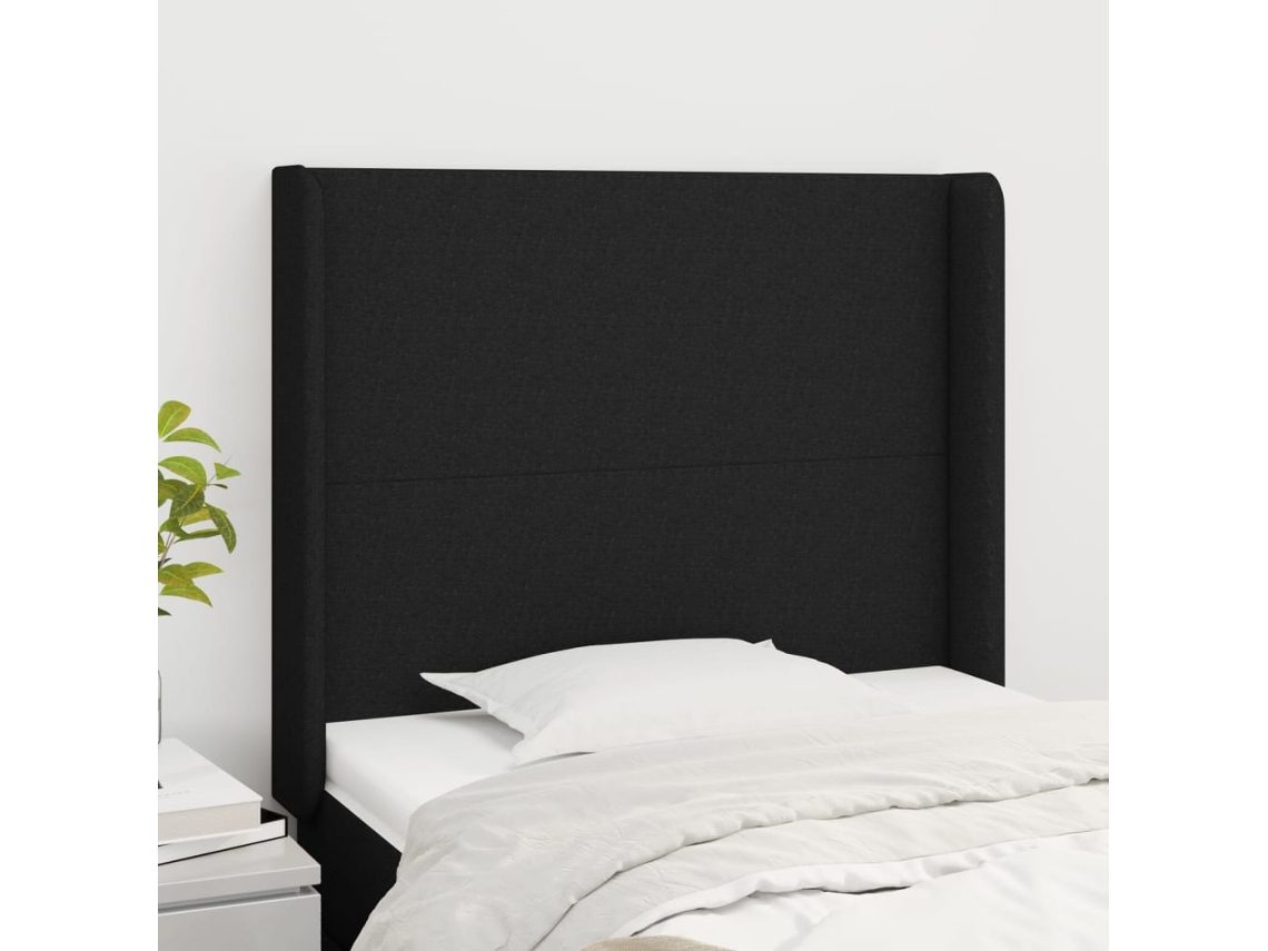 Cabecero Con Orejas De Tela Negro 83x16x118/128 Cm