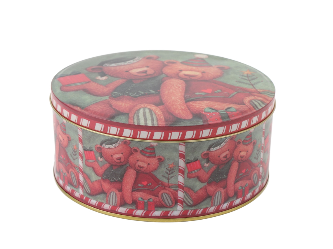 Lata Redonda De Metal Para Galletas Con Tapa, Decorada Con Un Diseño De Oso, Para Dulces Y Fiestas Navideñas, 16,8 X 7,5 Cm