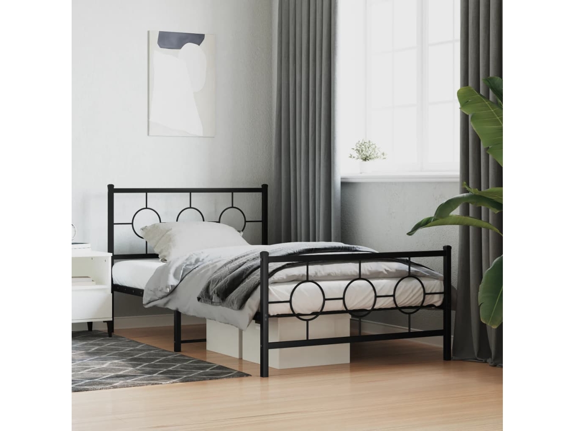 Estructura Cama Sin Colchón Con Estribo Metal Negro 107x203 Cm