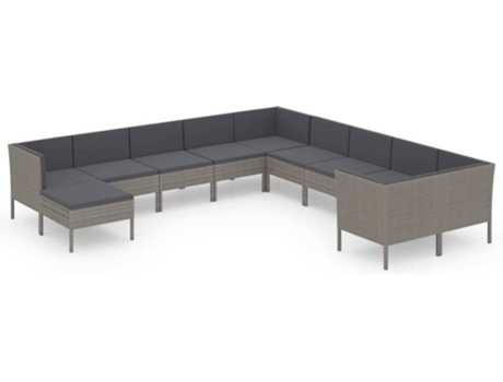 Conjunto 11 de muebles de jardín VIDAXL y cojines ratán sintético gris