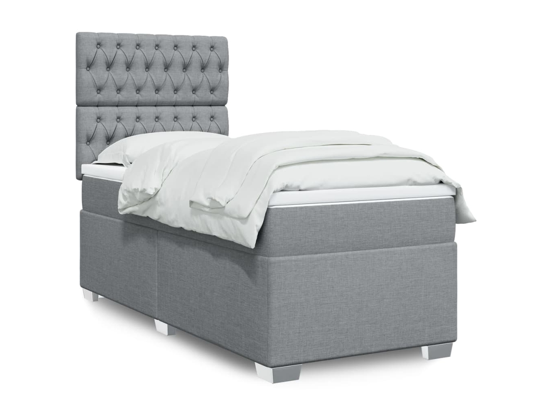 Cama Box Spring Con Colchón Tela Gris Claro 80x200 Cm