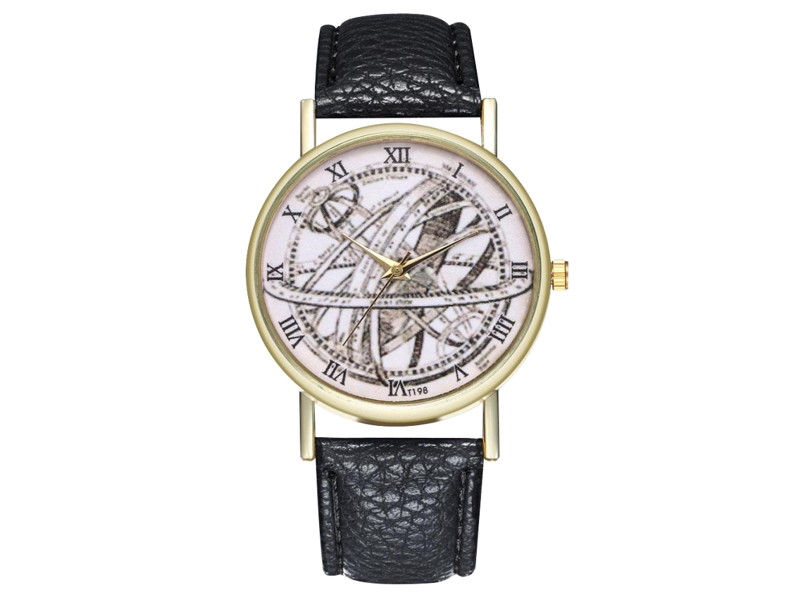 Reloj De Pulsera Unisex De Cuarzo Con Correa De Piel Sintética, Números Romanos Y Esfera Negra.
