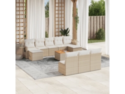 Conjunto de sofá de jardín de 11 piezas con cojines, mimbre sintético beige, DKD Home Decor