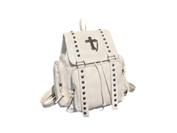 Mochila moderna de piel sintética con remaches, ideal para el colegio, de gran capacidad, estilo informal y para uso diario. Blanca.