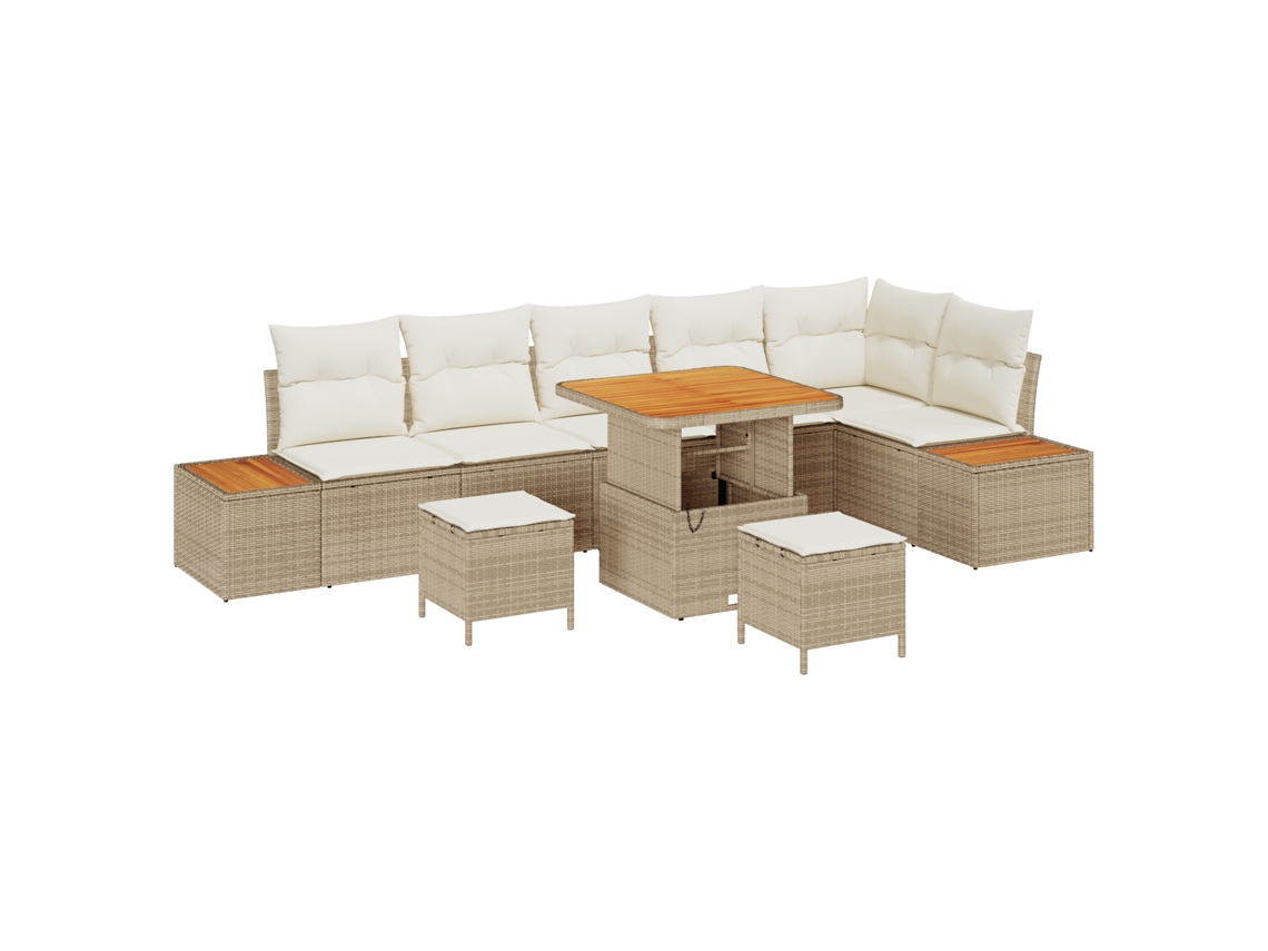 Conjunto de sofá de jardín Vidaxl de 9 piezas con cojines en ratán de acacia beige