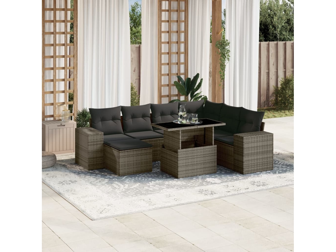 Conjunto de sofás de jardín de 8 piezas DKD Home Decor con cojines de mimbre gris