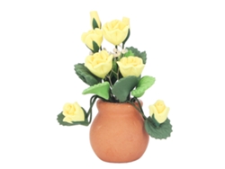 Flor Rosa Amarela Miniatura 1:12 Casa De Bonecas Vasos Cerâmica Verde Folhas