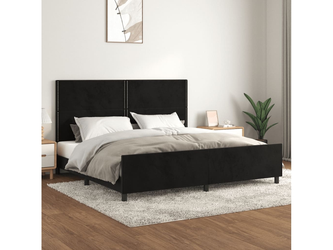 Estructura Cama Sin Colchón Terciopelo Negro 200x200 Cm
