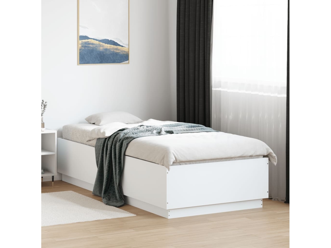 Estructura De Cama Con Led Madera Ingeniería Blanco 90x200 Cm