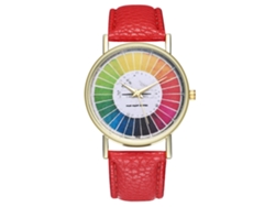 Reloj De Pulsera Unisex De Moda Con Correa De Cuero Pu Dial Redondo Cuarzo Rojo