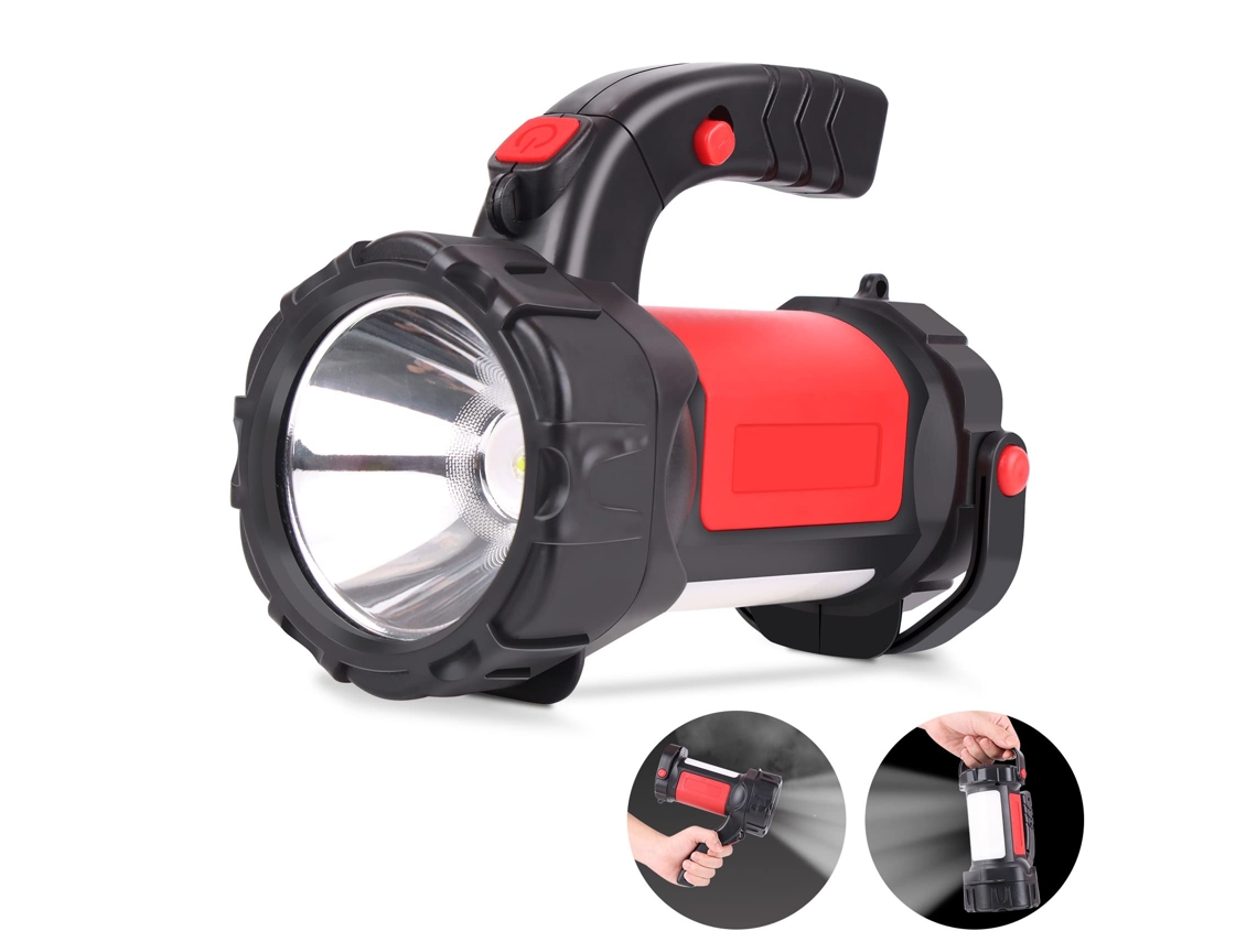 Linterna LED portátil recargable, resistente al agua, para acampar y pescar.