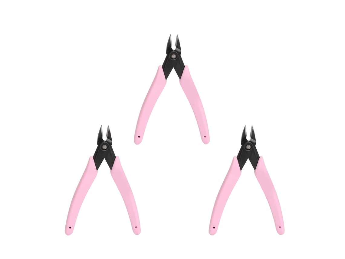 Tesoura de cutícula Rebe, 3 peças, em aço inoxidável, com retorno automático e cabo antiderrapante para manicure, rosa.
