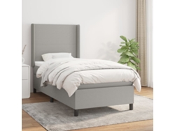 Cama Box Spring Con Colchón Tela Gris Claro 100x200 Cm