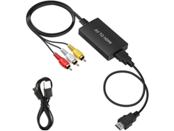 Adaptador/convertidor RCA AV compuesto CVBS a HDMI 1080p con cable HDMI incluido. Compatible con PS2, Xbox, SNES, N64, DVD PAL/NTSC, Plug and Play. Yizhood