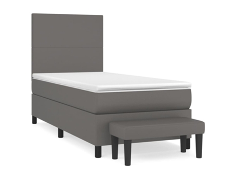 VIDAXL Cama con somier (Gris - Cuero artificial - 193 x 90 x 128 cm)