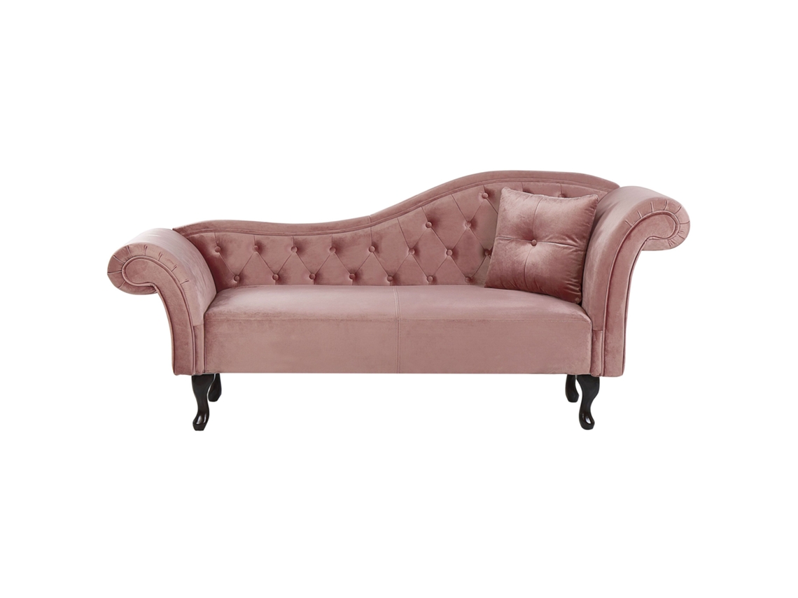 Chaise longue derecho BELIANI Lattes de Terciopelo Rosa 188x59x87