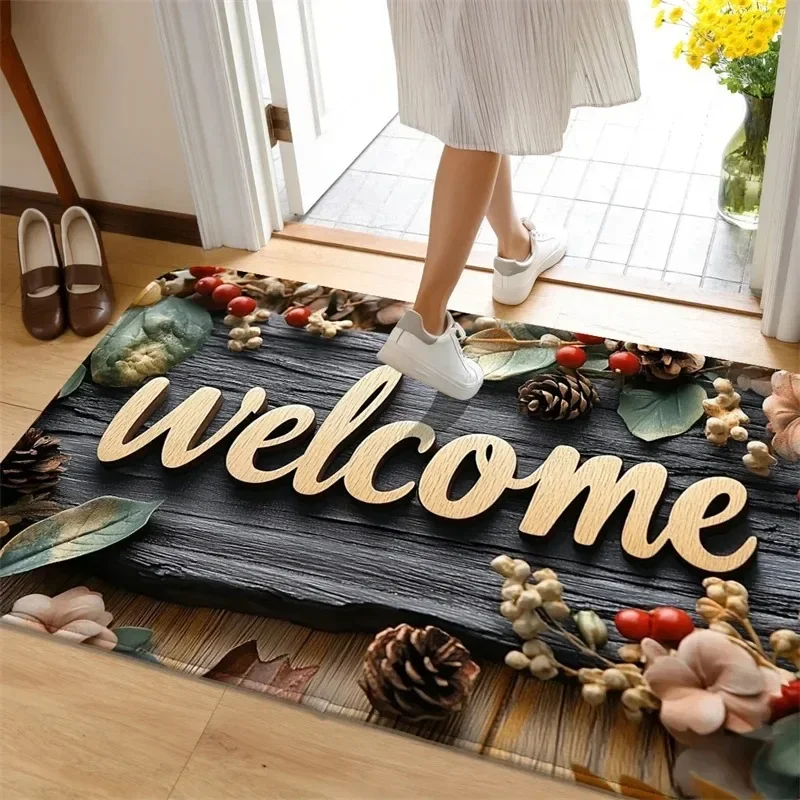 (estilo 2 40x60cm) Felpudo Con Estampado Floral Retro Y Veta De Madera