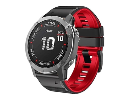 Correa para Garmin Fenix 7/7X/6/6X/5/5X 22 mm Correa de reloj de silicona bicolor Negro Rojo VENISYMLIS