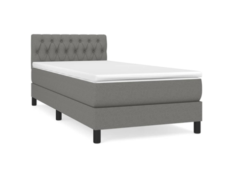 vidaXL Cama con somier y colchón 90x200 cm tela gris oscuro