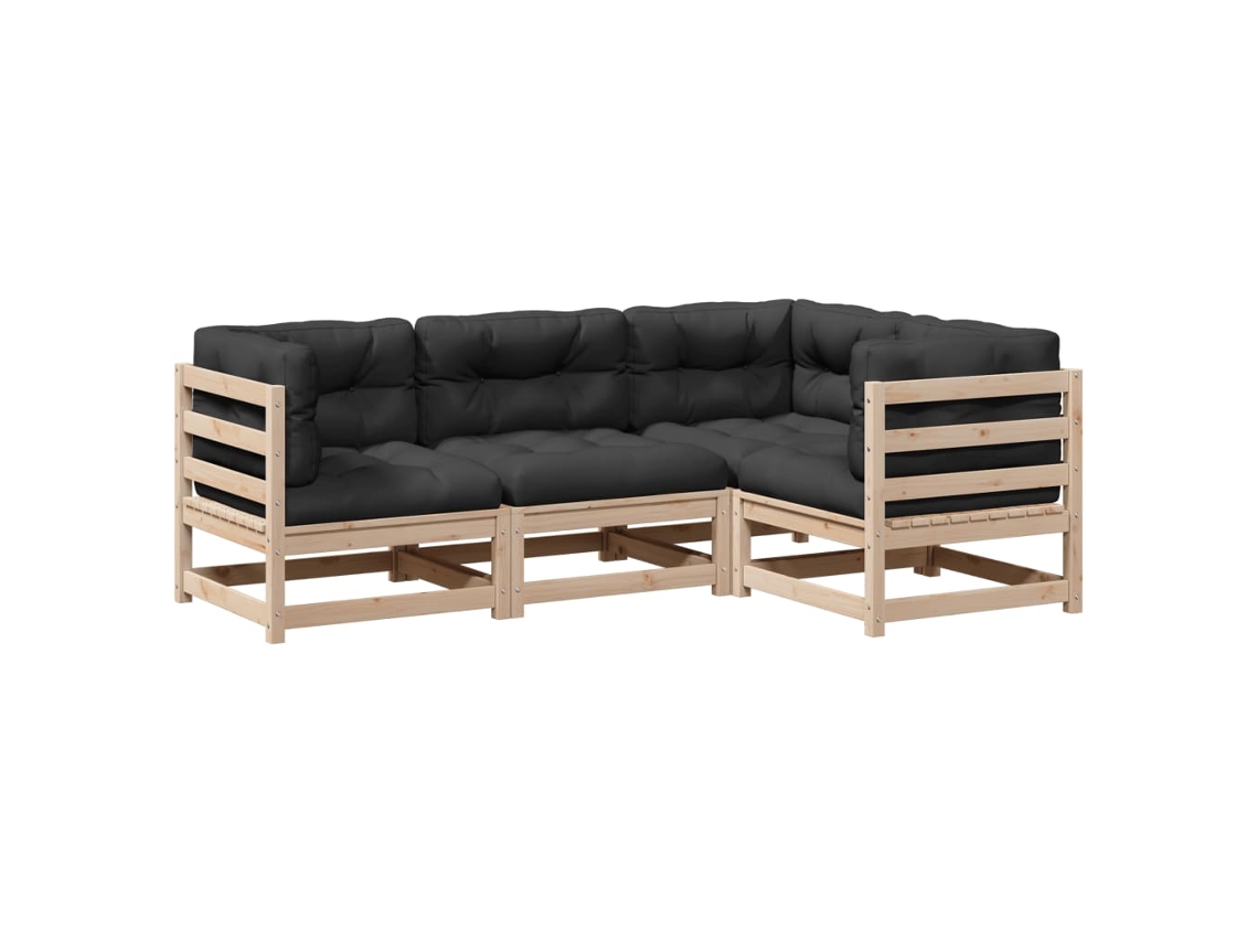 Conjunto 4 de sofás de jardín VIDAXL con cojines madera maciza pino