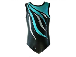 Camiseta sin mangas de gimnasia para niñas Rebe-mono Ballerina Dance Sport con estampado elástico, talla 9-10 años, color azul.
