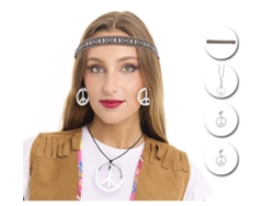 Kit de Hippie plateado adulto Collar, Pendientes y Cinta