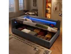 Sofá Cama De 90x200 Cm Con Mando A Distancia, Led, Usb-c, Retráctil, Gris, Hidráulico.