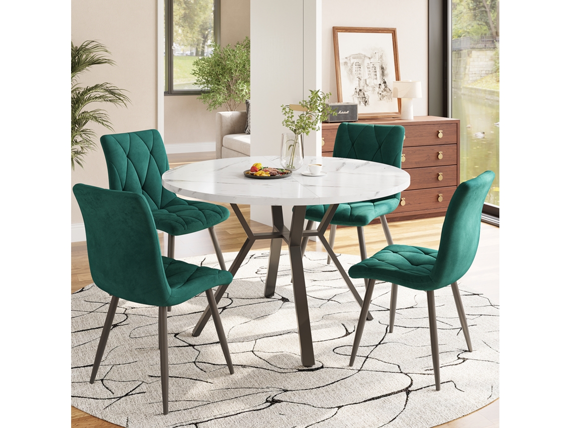 Conjunto De Mesa Y Sillas De Comedor (5 Piezas), Moderno Y Sencillo, Mesa Redonda Con Sillas De Mármol.