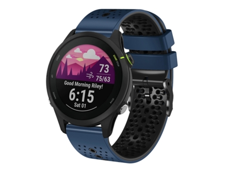 Correa Smartwatch para Garmin Forerunner 255 music 22mm Silicona Perforada Bicolor (Azul Medianoche + Negro)