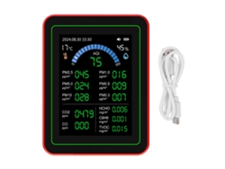 Medidor Portátil De Calidad Del Aire 18 En 1 Con Batería, Co2, Tvoc, Hcho, Pm2.5, Pm10, Temperatura, Humedad, Negro.