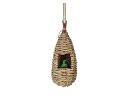 Nido colgante para colibríes hecho de hierba natural para uso exterior.