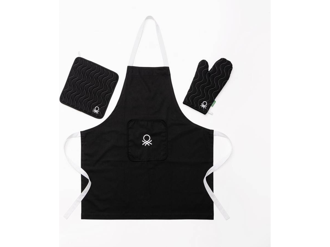 Delantal BENETTON y Set 3 Piezas Algodón (Negro - 3x25 cm)